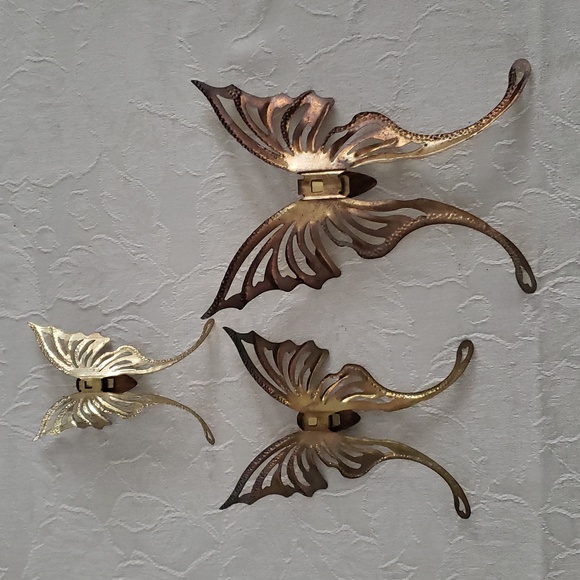HP. 3 Home Interiors Brass With Wood Center Swallow Tail Butterfly Wall Hanging - Picture 5 of 6